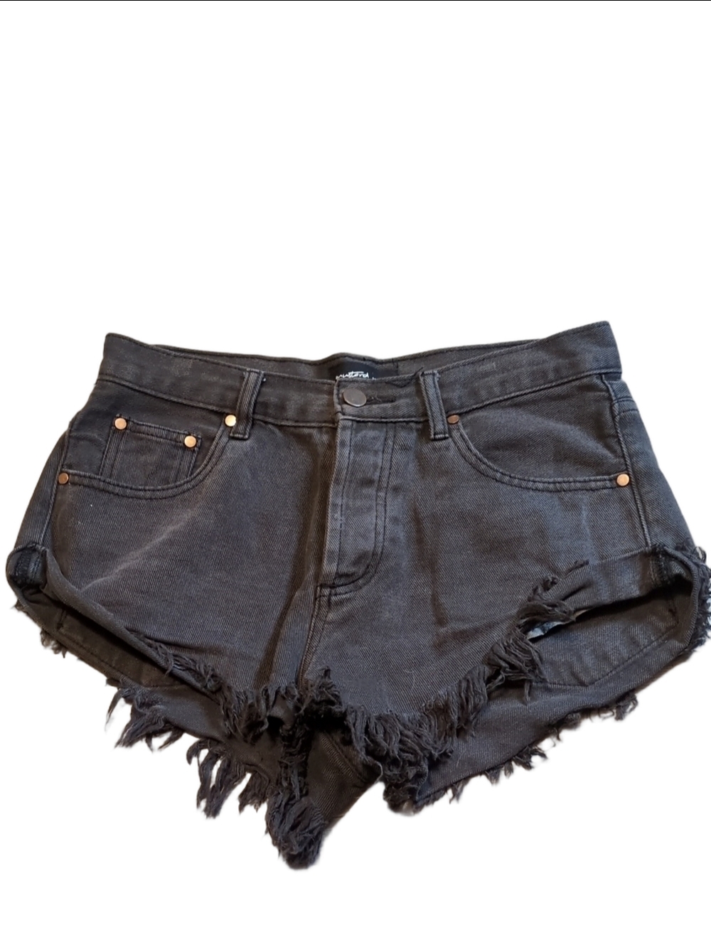Mustard Seed Black Cut Off Fringe Button Fly Jeans Shorts Size Small
